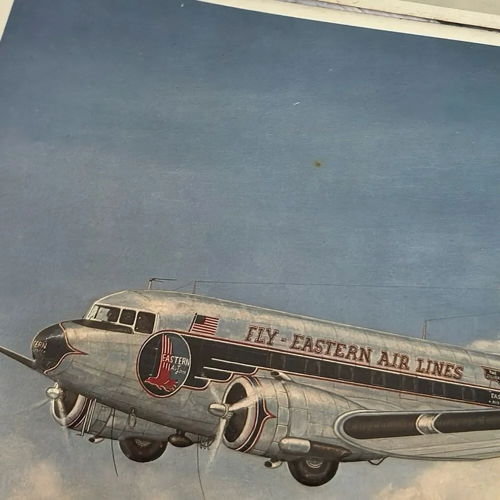 2 Vintage Douglas DC-3 Delta Eastern Airlines Metal Sign Set John Ficklen 1990